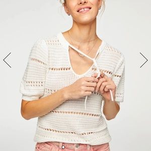 7 For All Mankind TIE NECK PUFF SHOULDER SWEATER TOP White Size Small EUC